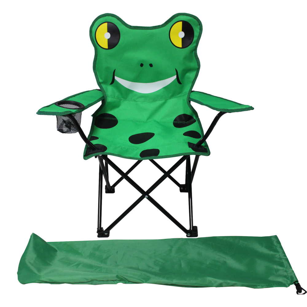 Dětská skládací rybářská židle s držákem nápoje včetně tašky zelená žába