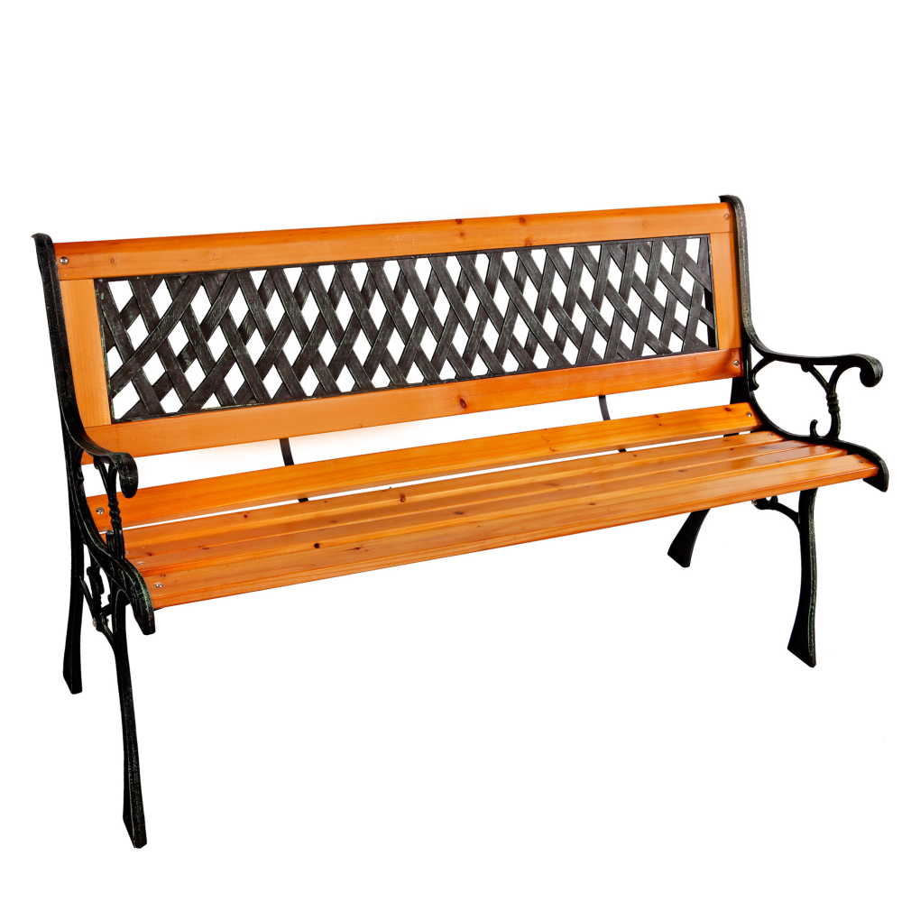 Dřevěná lavička Royal 123 cm stabilní dřevo světlé natur konstrukce litina