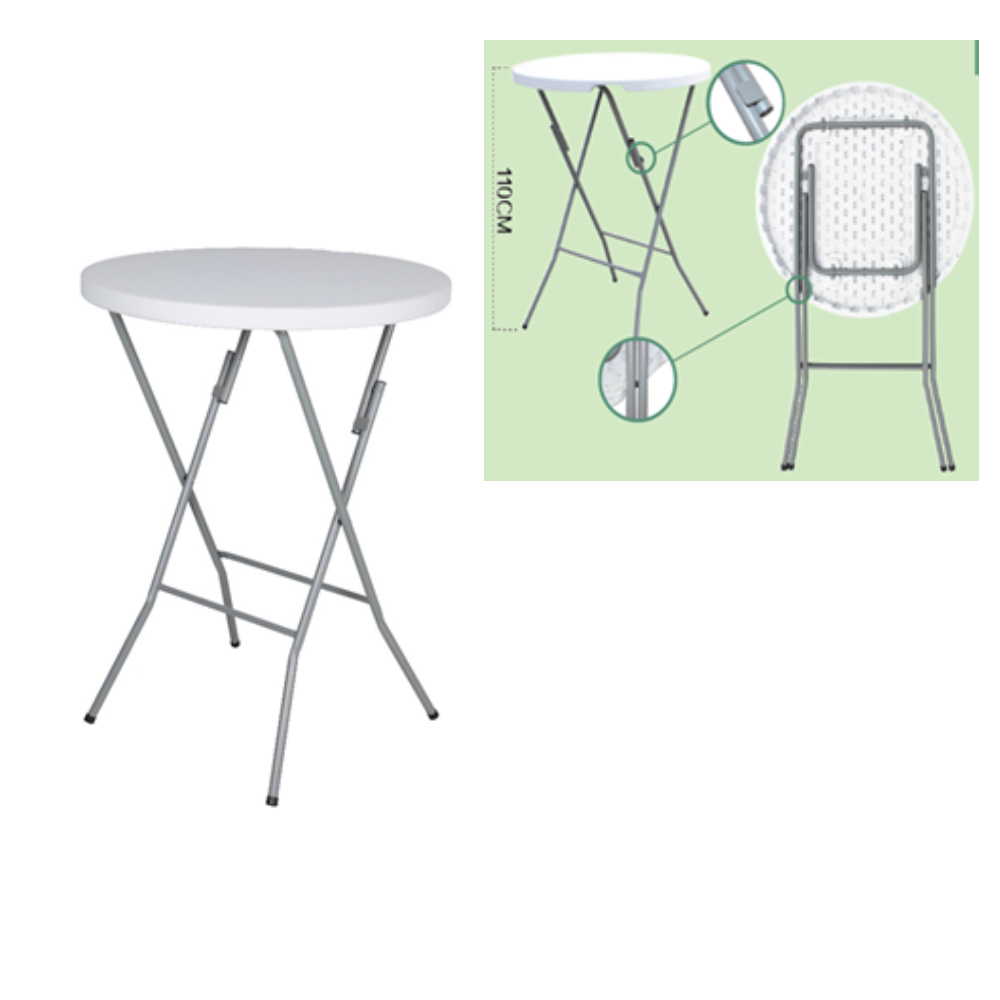 Vysoký skládací kulatý stolek 80 cm bílý, výška 110 cm