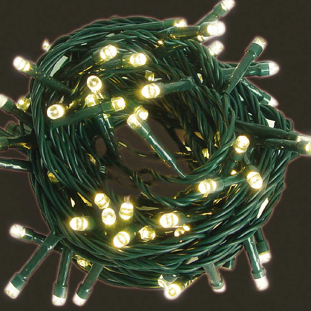 Řetěz do zásuvky teplá bílá 300 LED 30 m vnitřní i venkovní zelený kabel