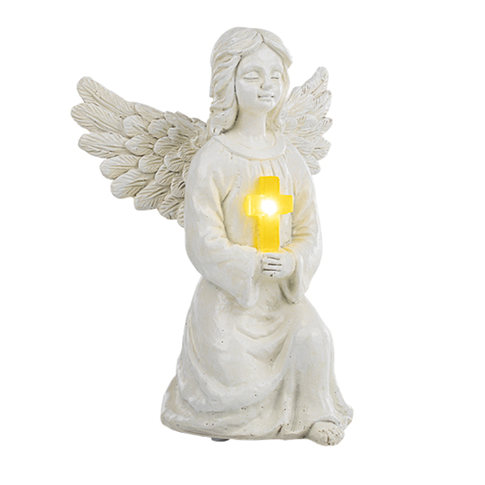 LED solární anděl se svítícím křížem 16 x 14 x 22,5 cm polyresin