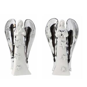 Anděl z porcelánu se stříbrnými křídly 22 x 12,5 cm