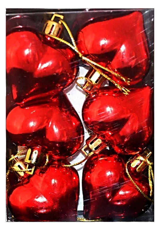 Vánoční ozdoby srdce 5 cm sada 6 ks červené lesklé