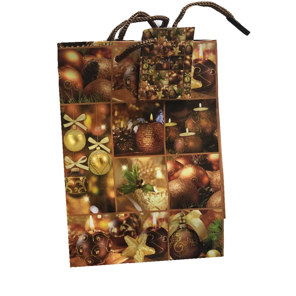 Dárková taška 16 x 11,5 x 6 cm vánoční hnědo zlatá