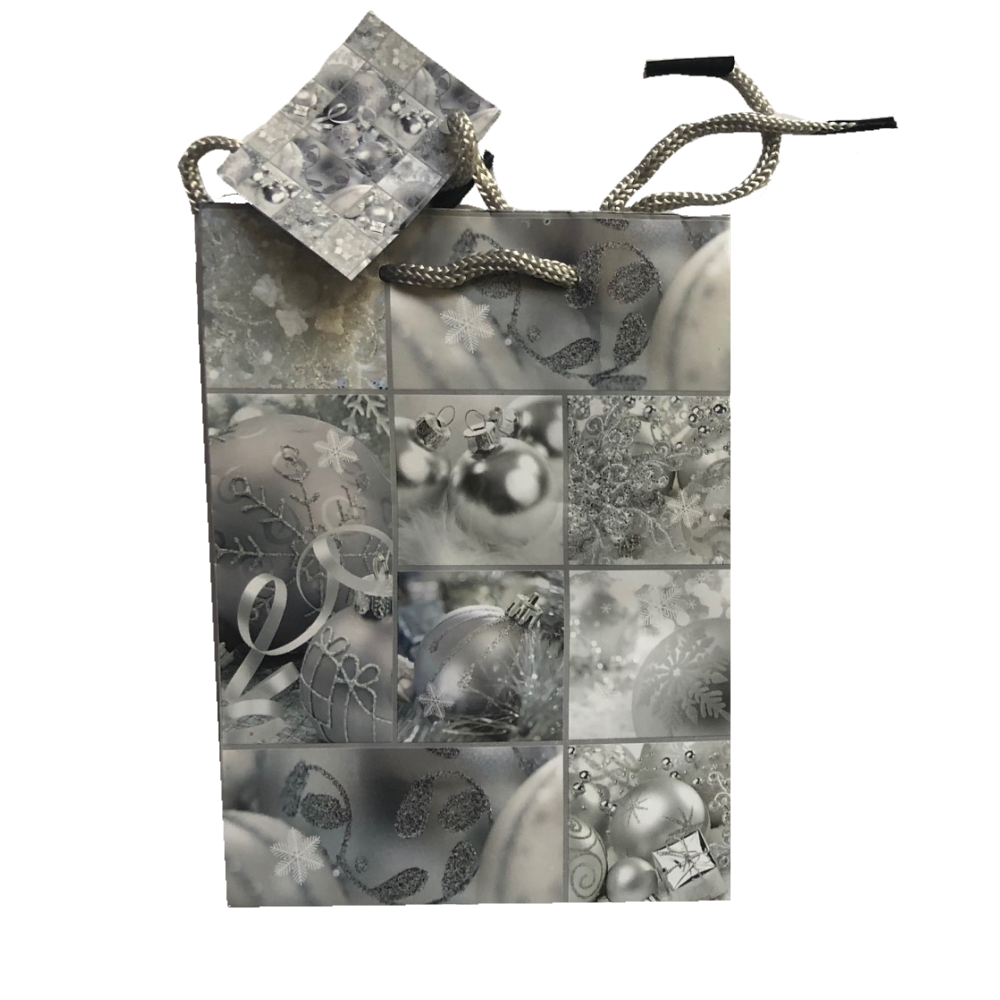Dárková taška 16 x 11,5 x 6 cm vánoční stříbrná